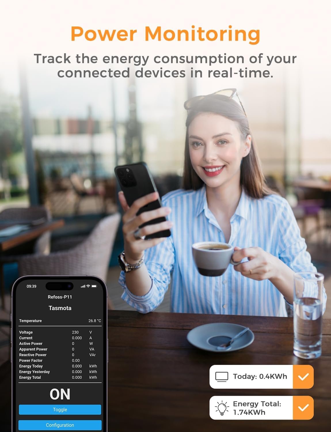71dGFH2ll7L._AC_SL1500_.jpg Refoss Tasmota zásuvka s meraním spotreby energie pre elektromery, zásuvka Mini ESP8266, kompatibilná s Home Assistant, ioBroker, MQTT, Domoticz, OpenHAB, ZWAVE, 16 A, 2,4 GHz