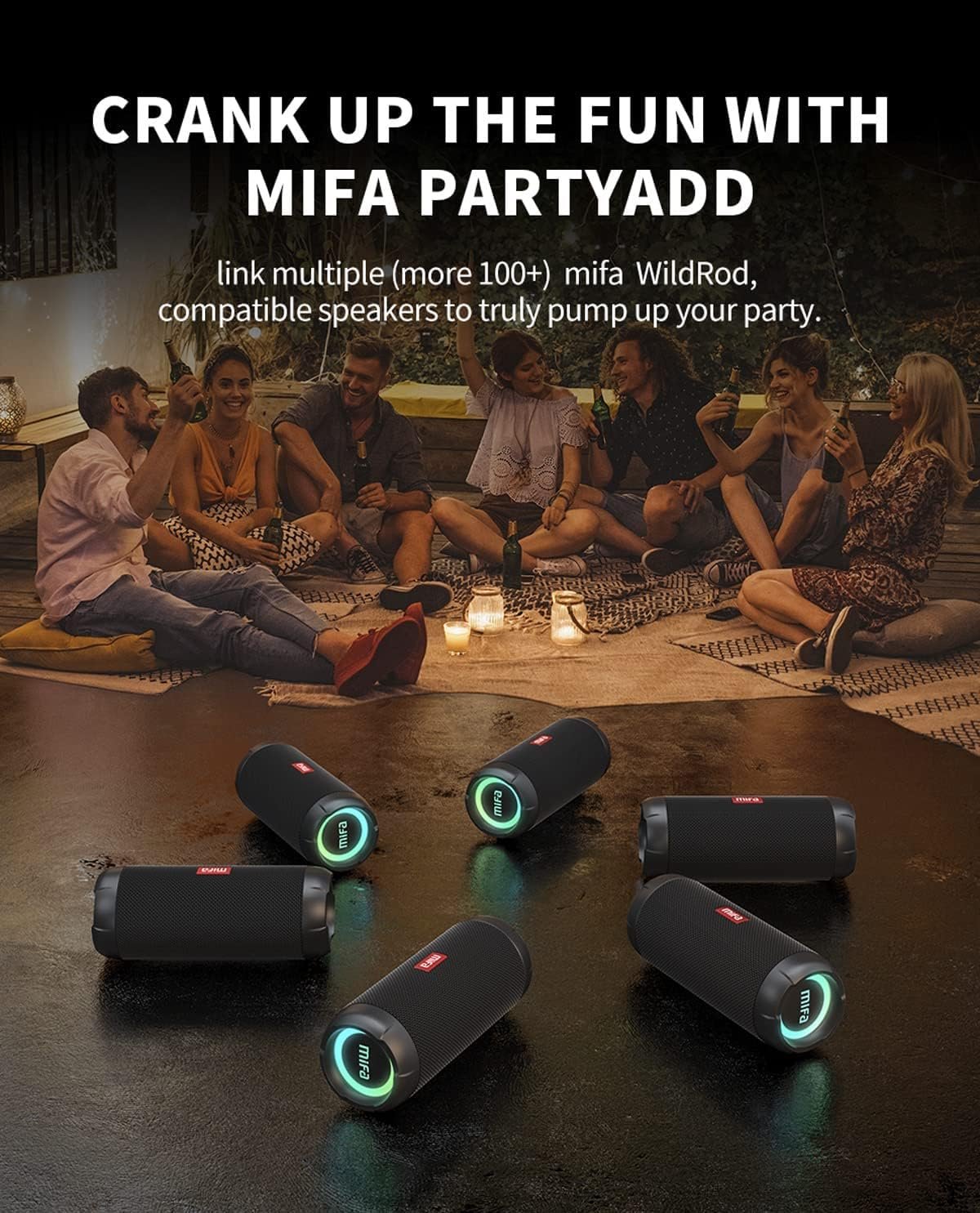 71ficFW0urL._AC_SL1485_.jpg Bluetooth reproduktor MIFA WildRod s technológiou Bluetooth 5.3, odolný proti vode a prachu podľa normy IP67, výstupný výkon 30 W, výdrž batérie 12 hodín, nabíjací port USB-C a micro SD, hudobné hry, RGB osvetlenie