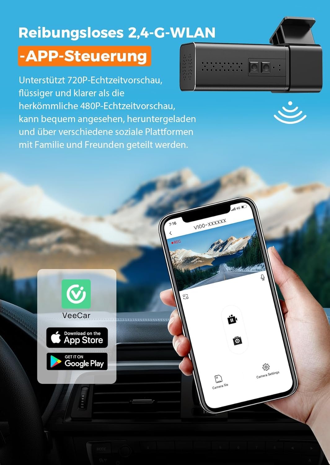 71nHykUSLCL._AC_SL1500_.jpg Veement Predná autokamera 2,5K s WiFi a rozlíšením 1440P, palubná kamera s 32 GB SD kartou, autokamera s monitorovaním parkovania, vynikajúce nočné videnie, G-senzor, nahrávanie v slučke, ovládanie cez
