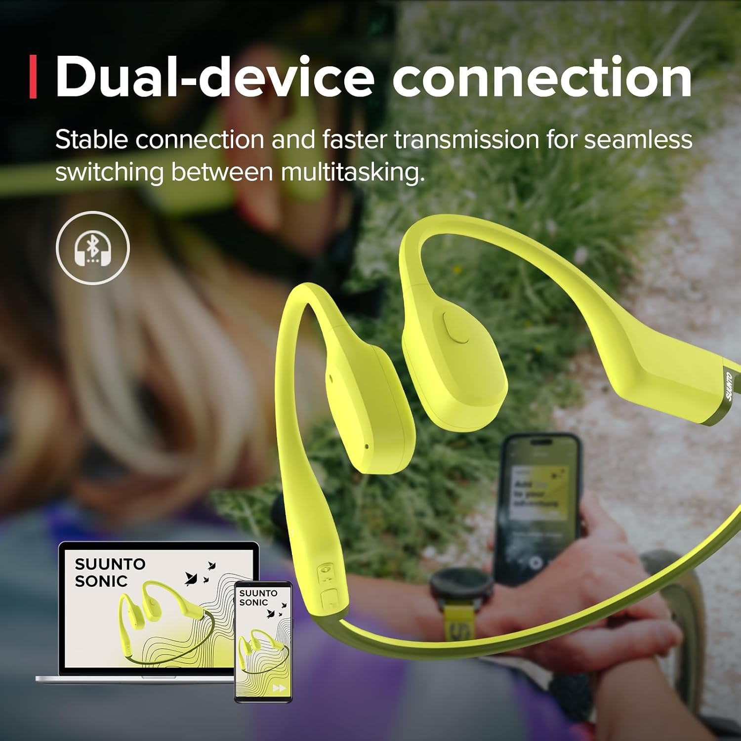 Slúchadlá SUUNTO Sonic s otvorenou konštrukciou, kostnou vodivosťou, limetkovozelené