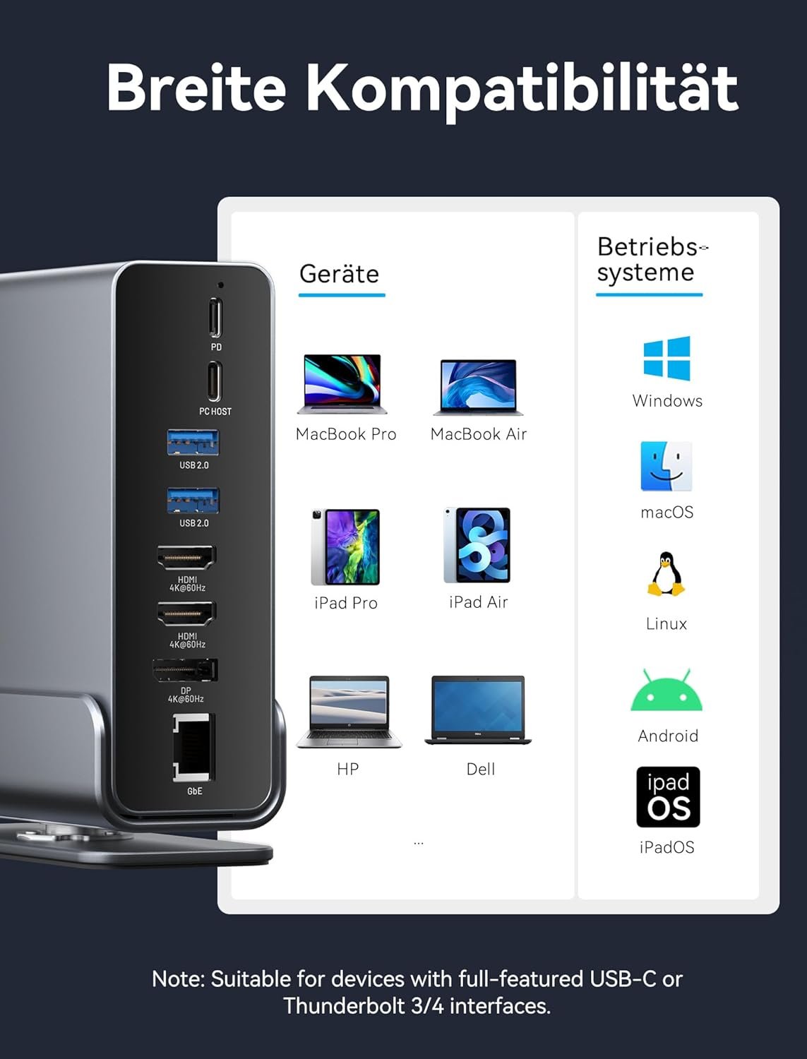 71q5EpGpd6L._AC_SL1500_.jpg VENTION Docking Station Dual Monitor 16 v 1 – dokovacia stanica s trojitým výstupom USB-C pre počítače s Windows, Thunderbolt 3/4, Dell, HP, s dvojitým 4K HDMI, DP, USB 10 Gb/s, RJ45, 100 W PD, audio, SD/TF