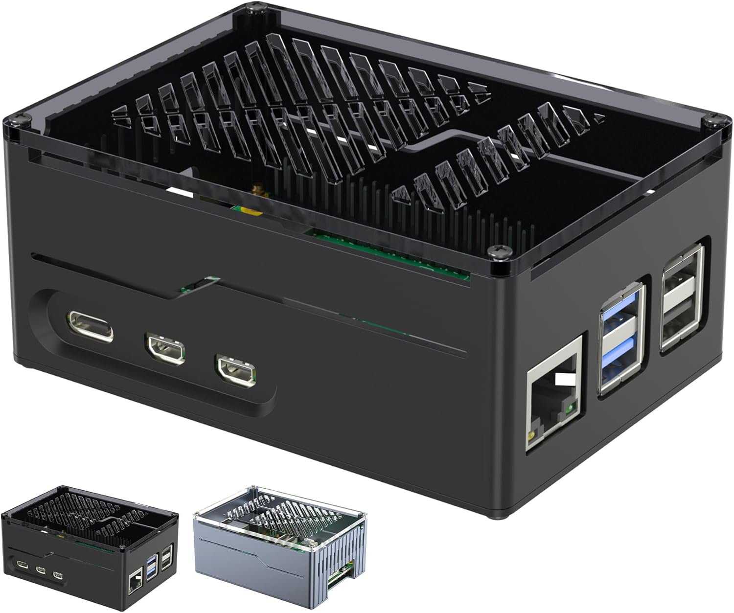 71tTXjfKbbL._AC_SL1500_.jpg Miuzei Kovové puzdro pre Raspberry Pi 5 s podporou PCIe M.2 NVMe SSD Shield Top X1001/ X1003/ X1000 – všetky rozširujúce dosky SSD na hornej strane, puzdro pre Raspberry Pi 5 8 GB/4 GB s podporou oficiálneho aktívneho chladiča, čierne