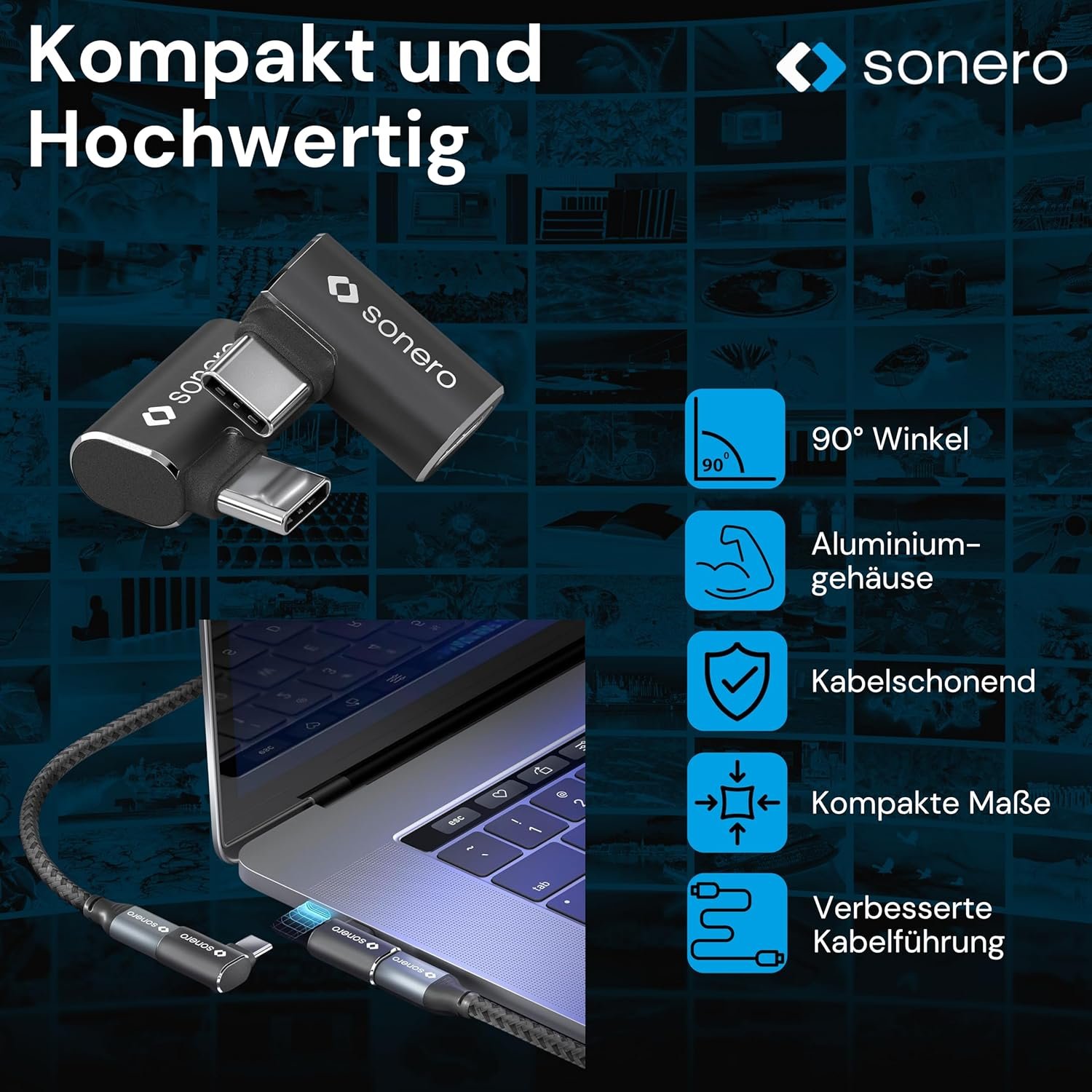 81i8TwjAfDL._AC_SL1500_.jpg Sonero USB-C konektor s uhlom 90°, USB-C zásuvka (1 ks), adaptér, USB-C adaptér, 40 Gbps, 240 W, 8K 60 Hz, hliníkový kryt, čierny, X-UA133