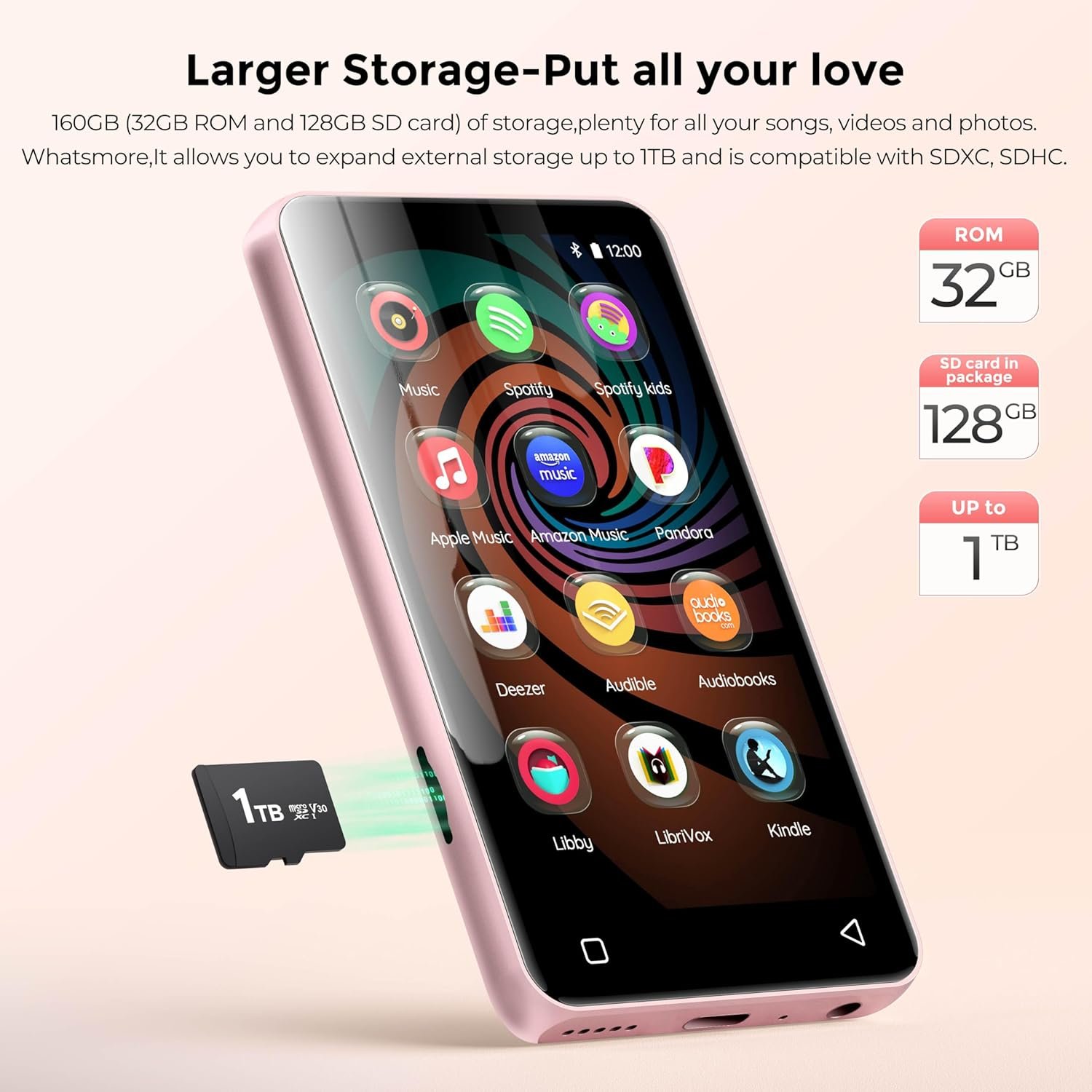81m8CJHlVlL._AC_SL1500_.jpg 160 GB prehrávač Spotify MP3 s Bluetooth, prehrávač innioasis MP4 s Audible, Deezer, 4-palcový Hi-Fi dotykový prehrávač hudby s Wi-Fi (ružový)