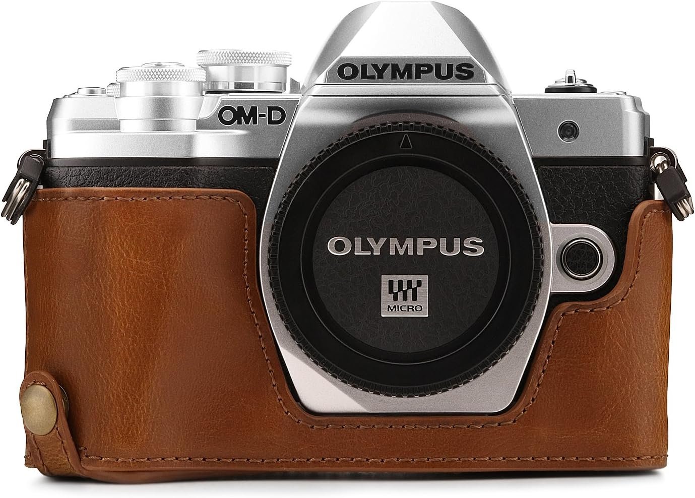 Kožená taška na fotoaparát MegaGear Ever Ready s popruhom, kompatibilná s modelom Olympus OM-D E-M10 Mark III