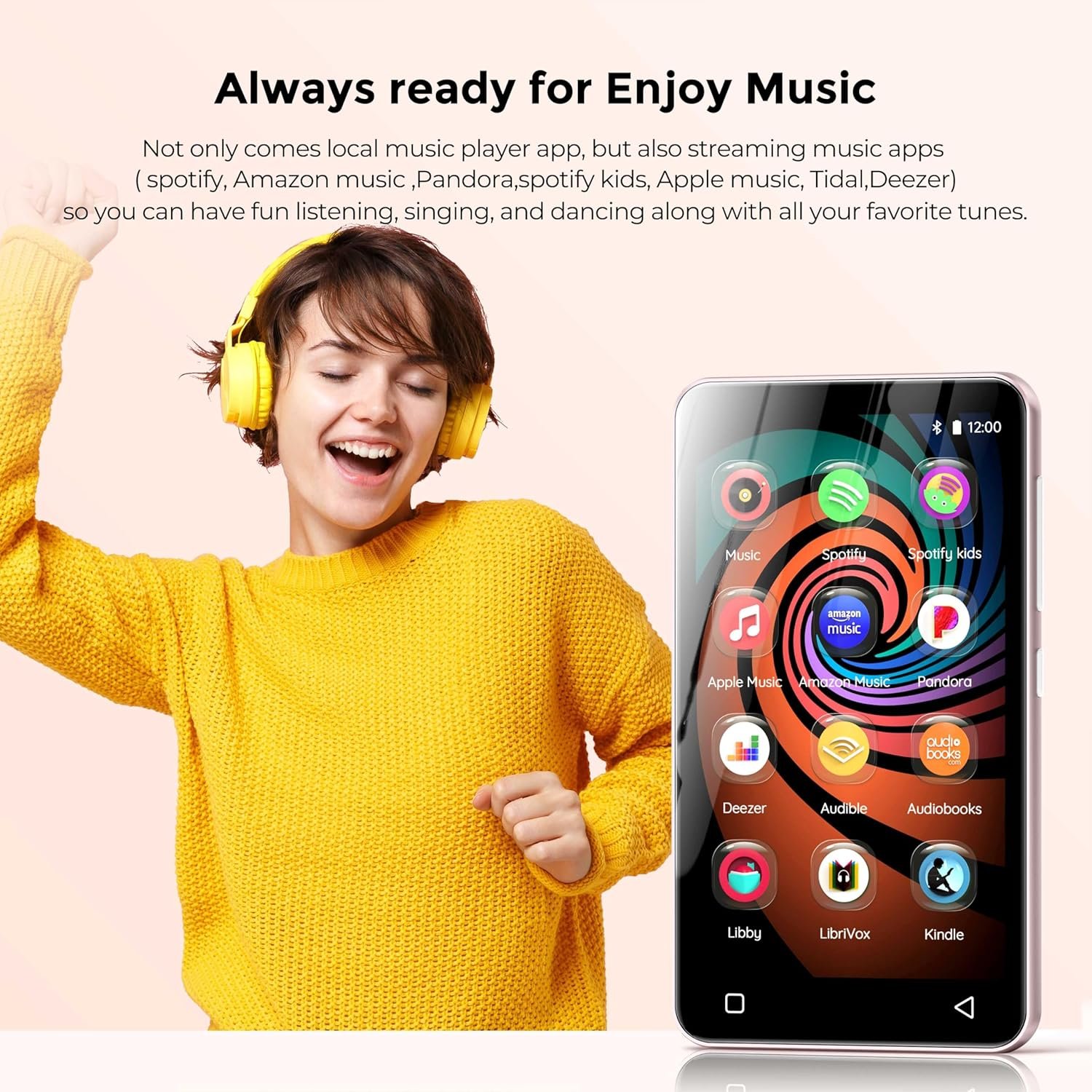 91YM6vYE1qL._AC_SL1500_.jpg 160 GB prehrávač Spotify MP3 s Bluetooth, prehrávač innioasis MP4 s Audible, Deezer, 4-palcový Hi-Fi dotykový prehrávač hudby s Wi-Fi (ružový)