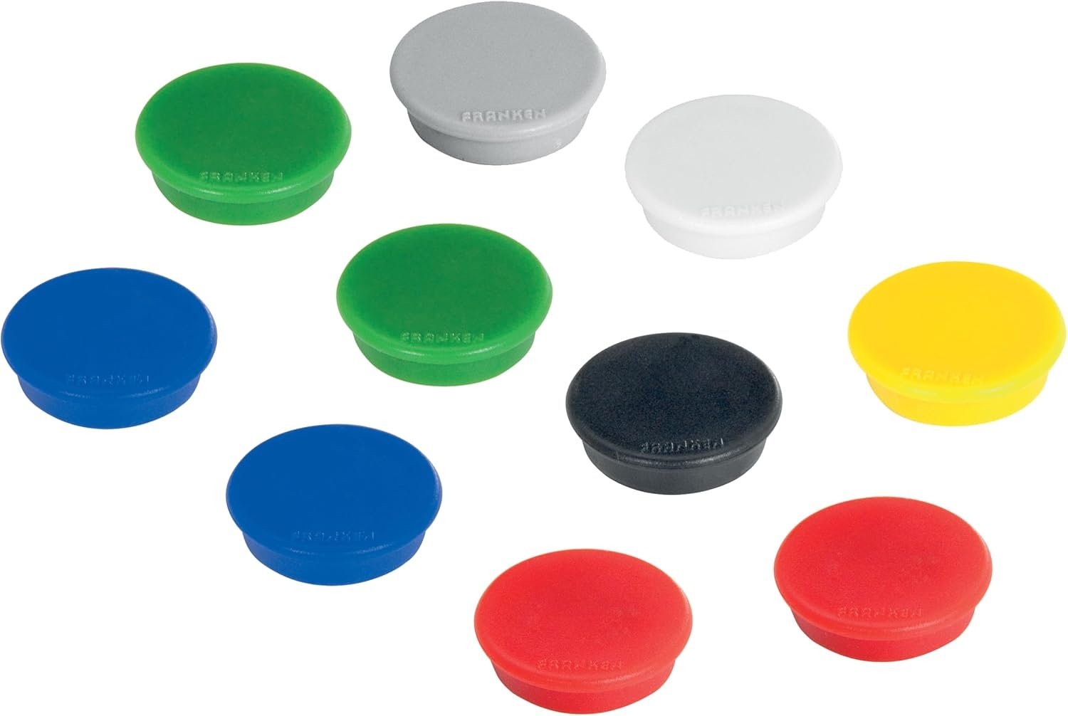 FRANKEN Silné guľaté magnety, 10 ks, vysoko kvalitné magnety do kancelárie, domácnosti alebo dielne s vysokou priľnavosťou, ideálne na biele tabule, chladničky, poličky alebo vitríny, 38 mm, farebné, HMS36 99