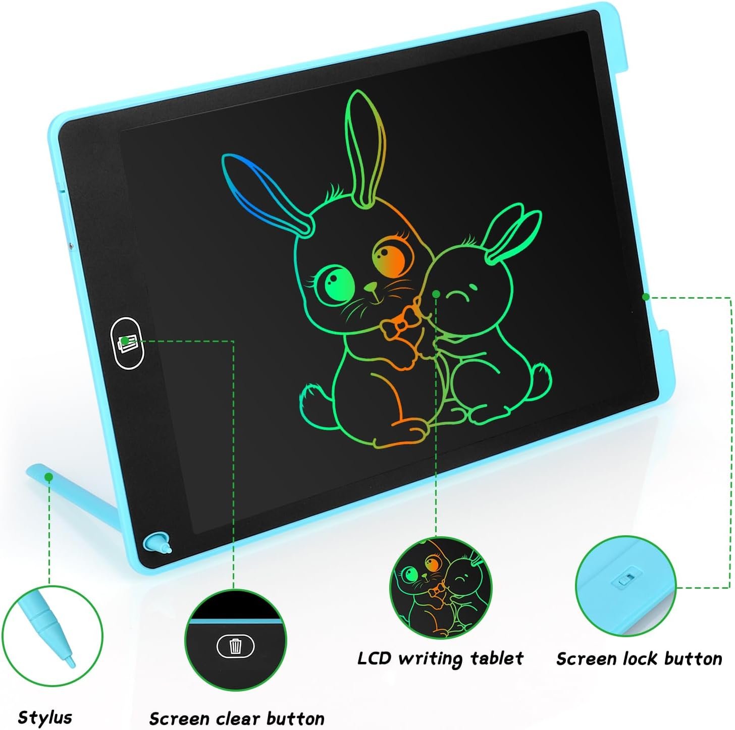 61bj2a8-EQL._AC_SL1500_.jpg LCD tabuľka Coolzon, 12-palcová farebná obrazovka, tabuľka na kreslenie pre deti a dospelých, vymazateľná LCD tabuľka, elektronická tabuľka na kreslenie, prenosný LCD tablet na kreslenie a písanie, svetlo modrá