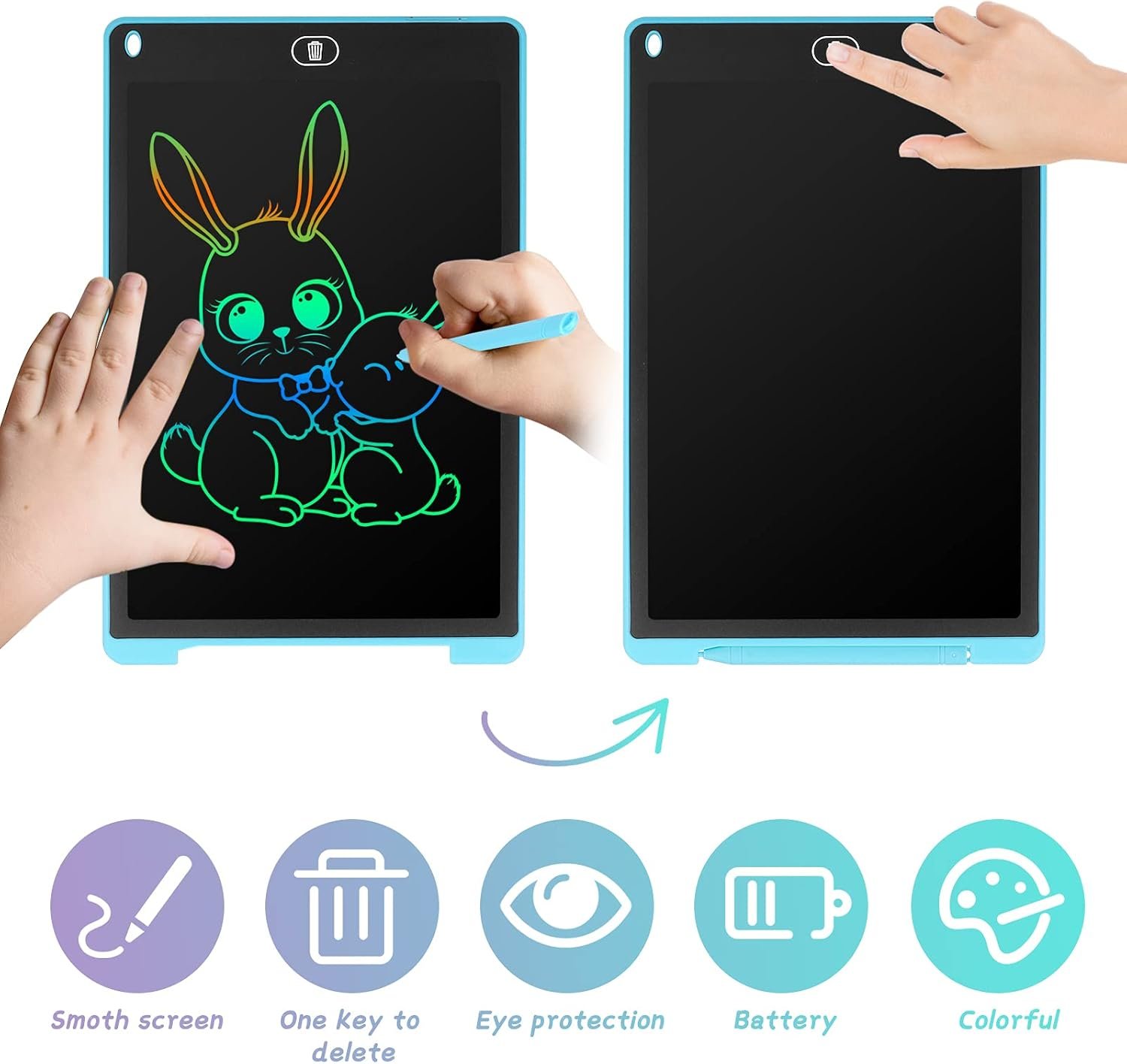 71G4VasuvIL._AC_SL1500_.jpg LCD tabuľka Coolzon, 12-palcová farebná obrazovka, tabuľka na kreslenie pre deti a dospelých, vymazateľná LCD tabuľka, elektronická tabuľka na kreslenie, prenosný LCD tablet na kreslenie a písanie, svetlo modrá