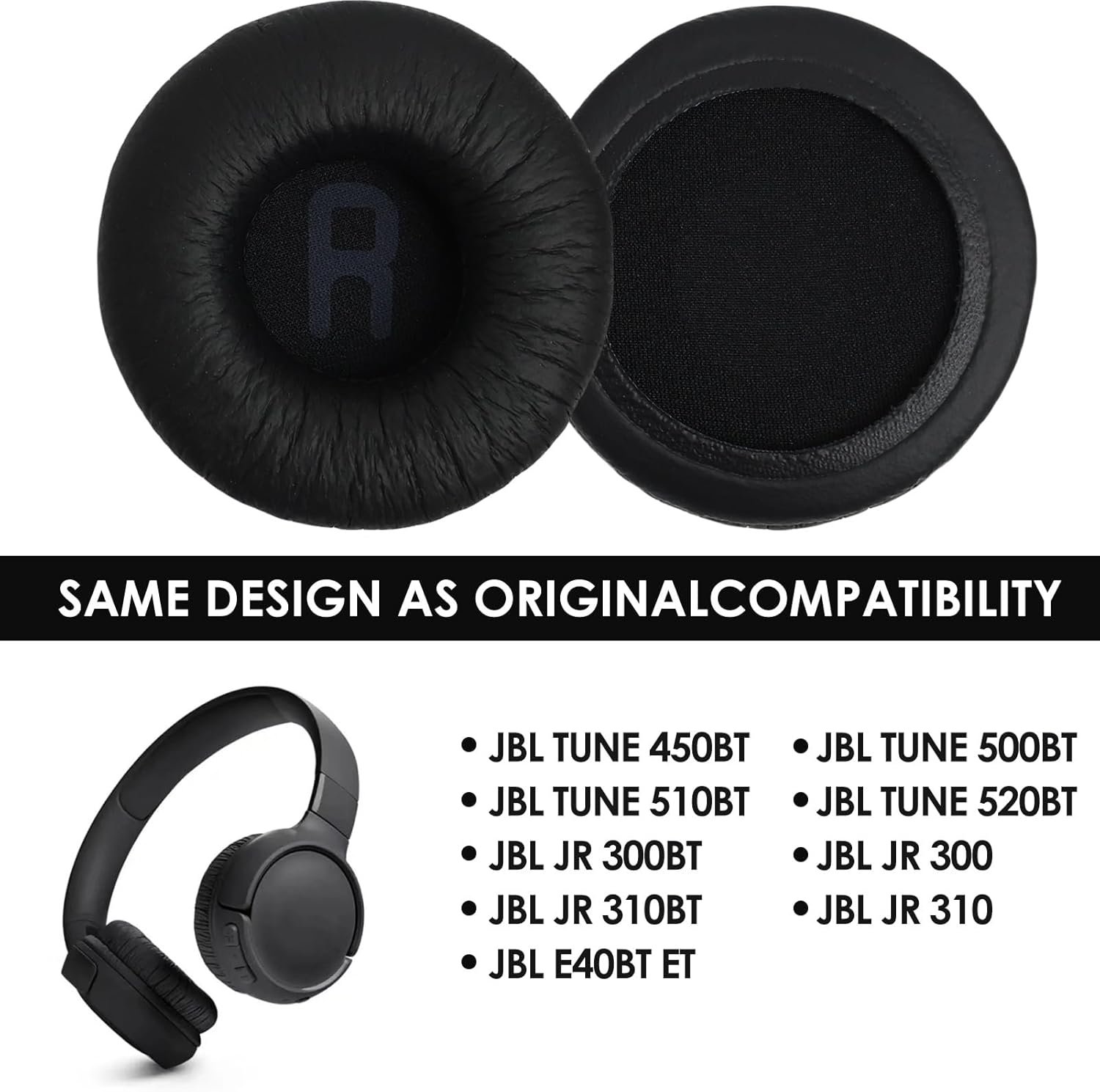 Náušníky kompatibilné s modelmi JBL 500BT/510BT/450, čierne, z kože a peny