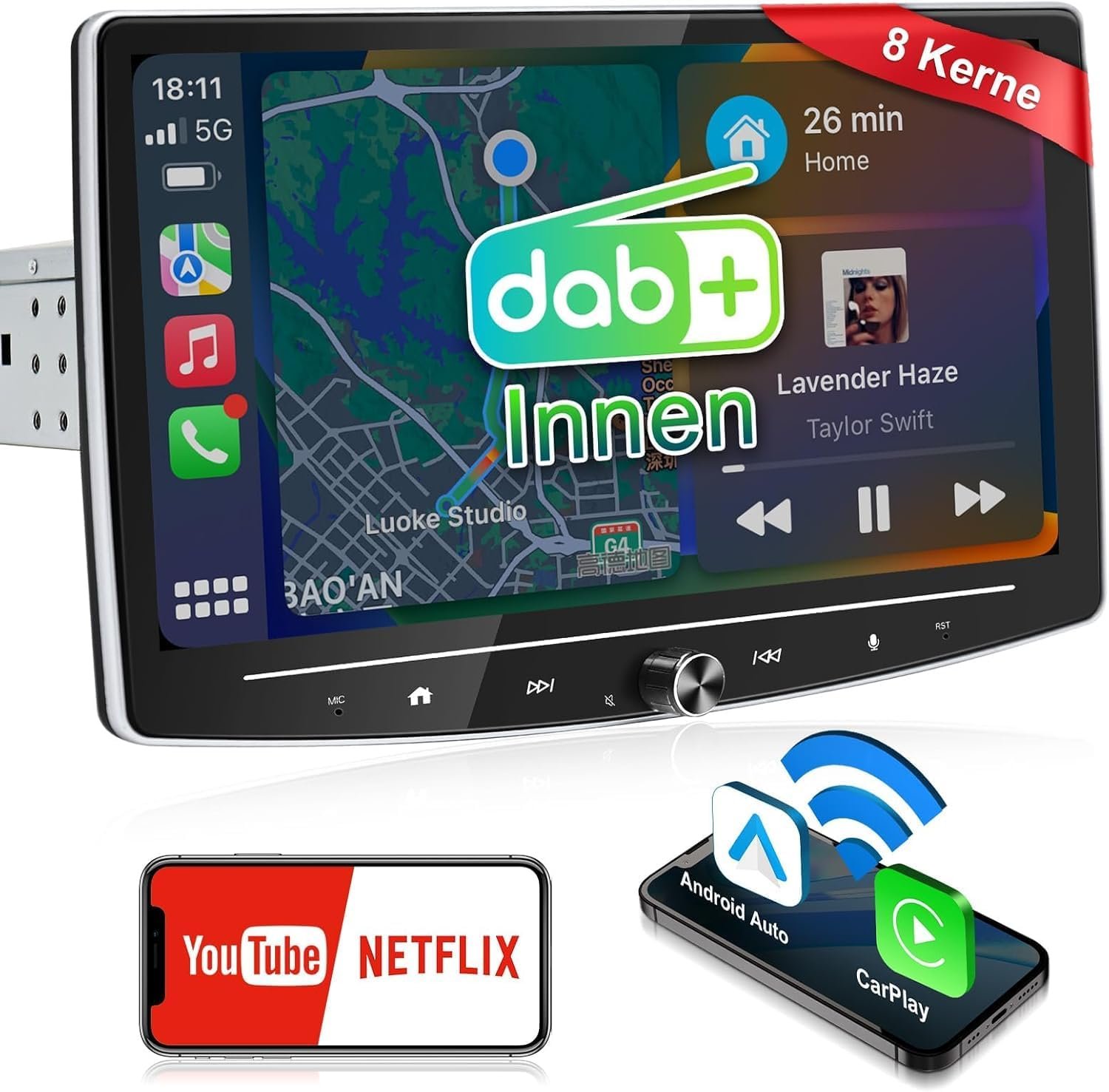 71cvepXtasL._AC_SL1500_.jpg Autorádio s Androidom 13, bezdrôtovým Apple CarPlay, 10,1-palcovým displejom, podporou Android Auto a DAB+, 2 GB + 32 GB, 1 DIN, dotykové ovládanie, autorádio s Bluetooth, CarPlay, displejom, navigáciou, 4G WiFi, RDS, GPS, AM/FM