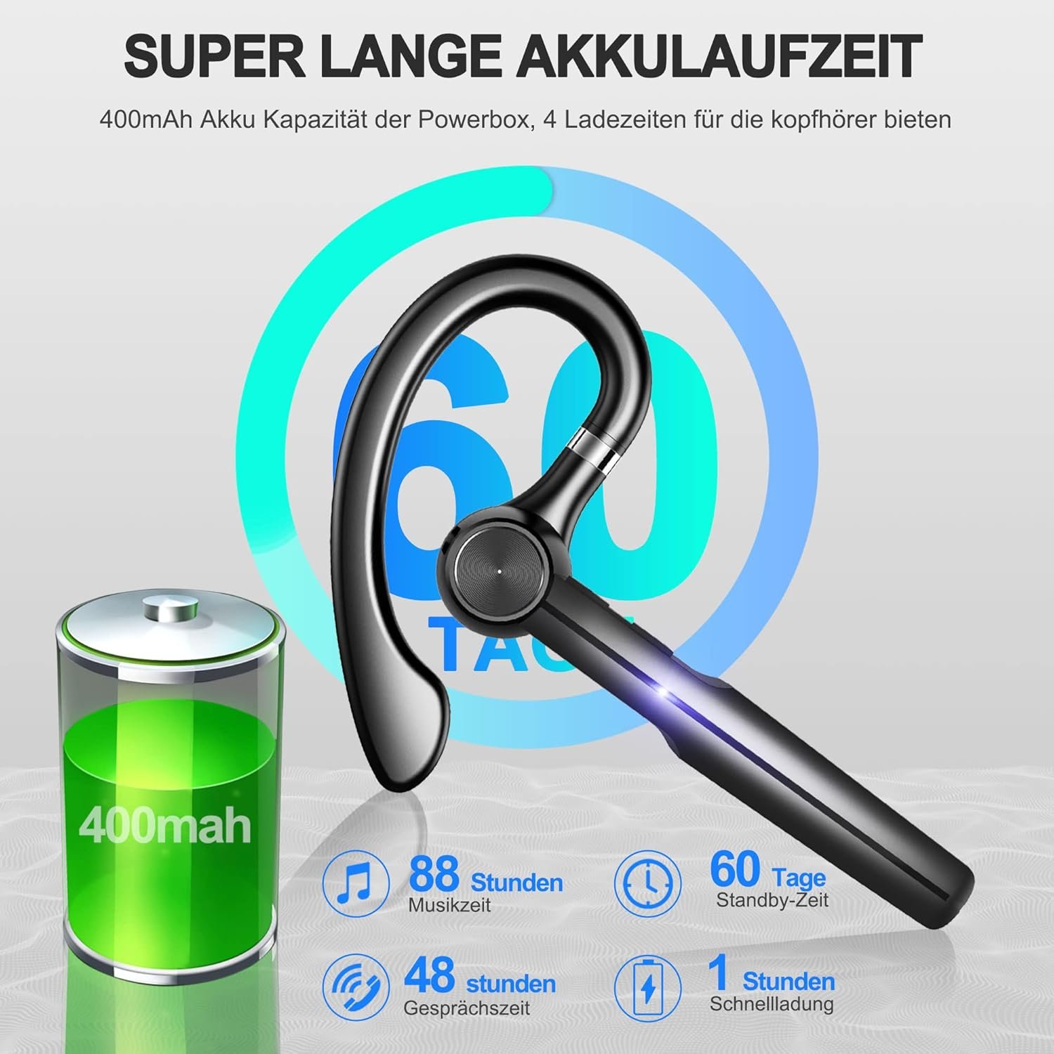 Bezdrôtové Bluetooth slúchadlá do uší IPX7, vodotesné bezdrôtové slúchadlá Bluetooth 5.0 s mikrofónom, LED indikátor stavu batérie, batéria 2000 mAh, doba prehrávania 80 hodín pre šport