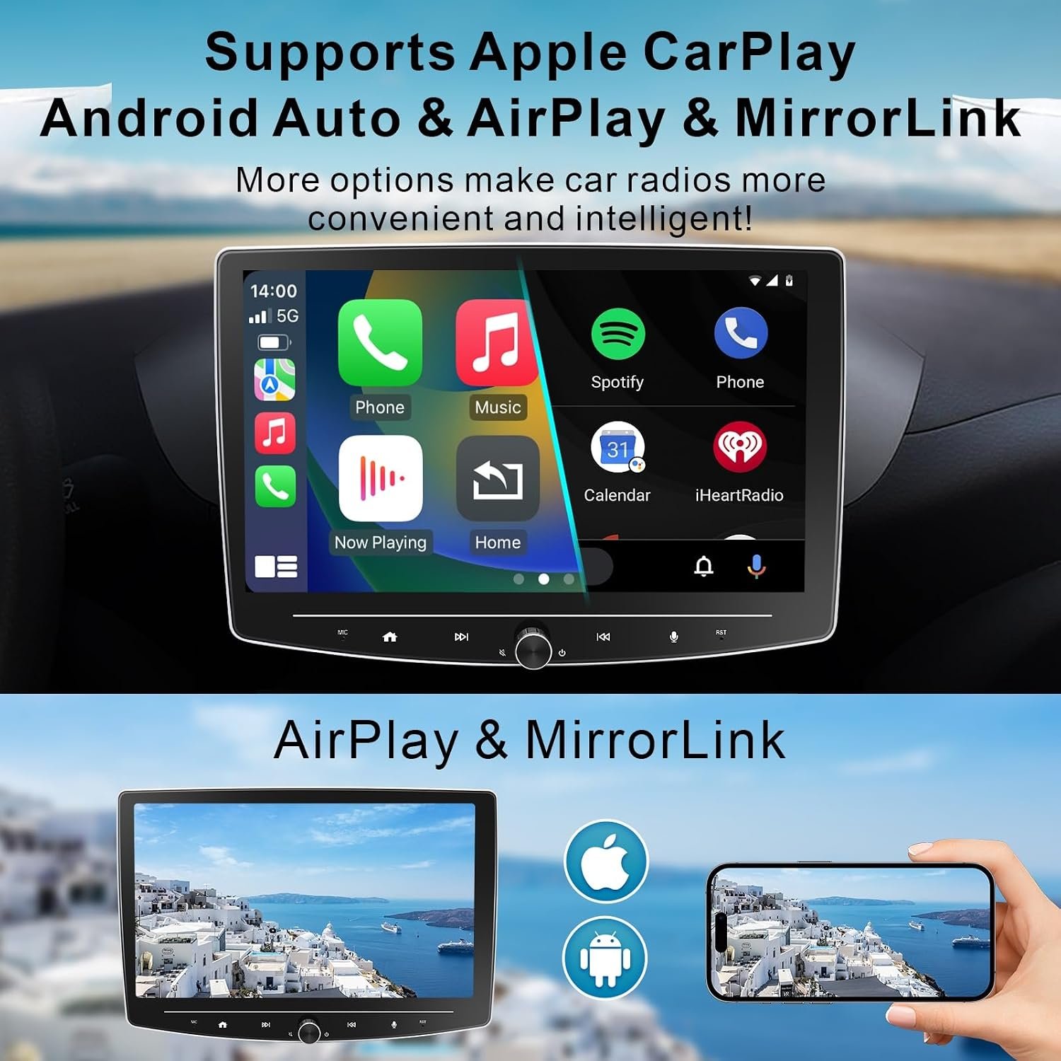71xQM9Pk9ML._AC_SL1500_.jpg Autorádio s Androidom 13, bezdrôtovým Apple CarPlay, 10,1-palcovým displejom, podporou Android Auto a DAB+, 2 GB + 32 GB, 1 DIN, dotykové ovládanie, autorádio s Bluetooth, CarPlay, displejom, navigáciou, 4G WiFi, RDS, GPS, AM/FM
