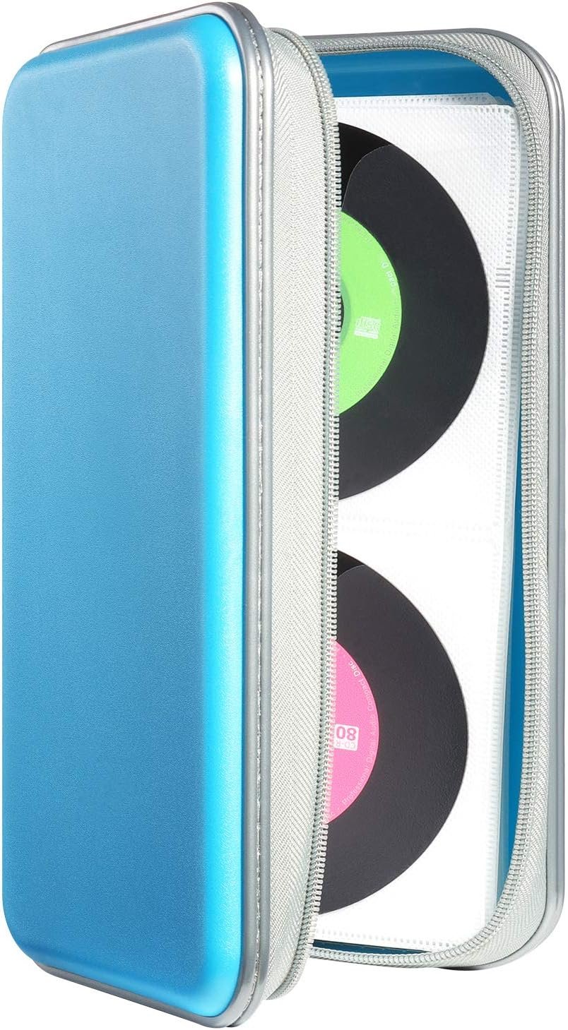 UENTIP Puzdro na CD s kapacitou 96 kusov, prenosné puzdro na DVD z tvrdeného plastu, organizér na CD, peňaženka, ochranné puzdro na DVD (nebeská modrá 96, 96)