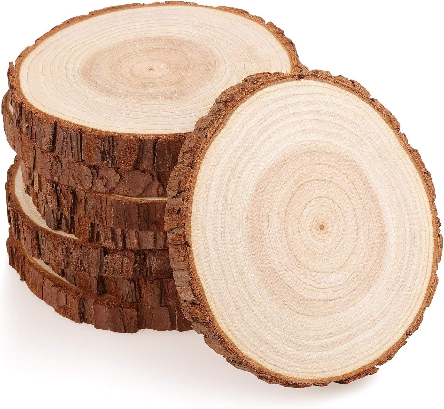 81mI8yRMudL._AC_SL1500_.jpg Fuyit Drevené krúžky, 8 ks drevených doštičiek, 14–15 cm, nedokončené drevené krúžky bez otvorov, drevené krúžky bez otvorov na ručné práce, drevené krúžky, svadba, dekorácie, Vianoce, ozdoba na vianočný stromček
