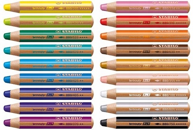 Hrubé pastelky XXL Stabilo Woody 3v1 10 farieb s orezávačom Woody