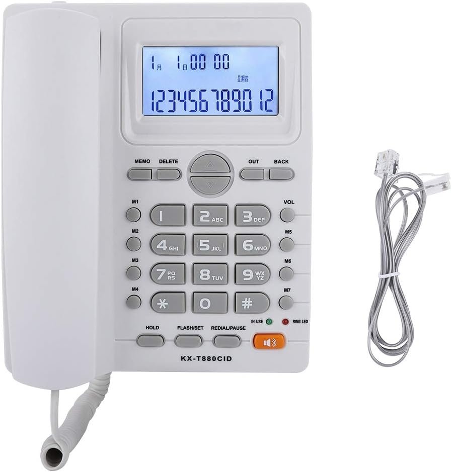 519Bu4n5OL._AC_SL1001_.jpg Bezdrôtový telefón KX-880CID s funkciou hlasitého odposluchu a identifikáciou volajúceho, pevný telefón s dvoma prípojkami pre súkromných používateľov / hotely / firmy / kancelárie (biely)