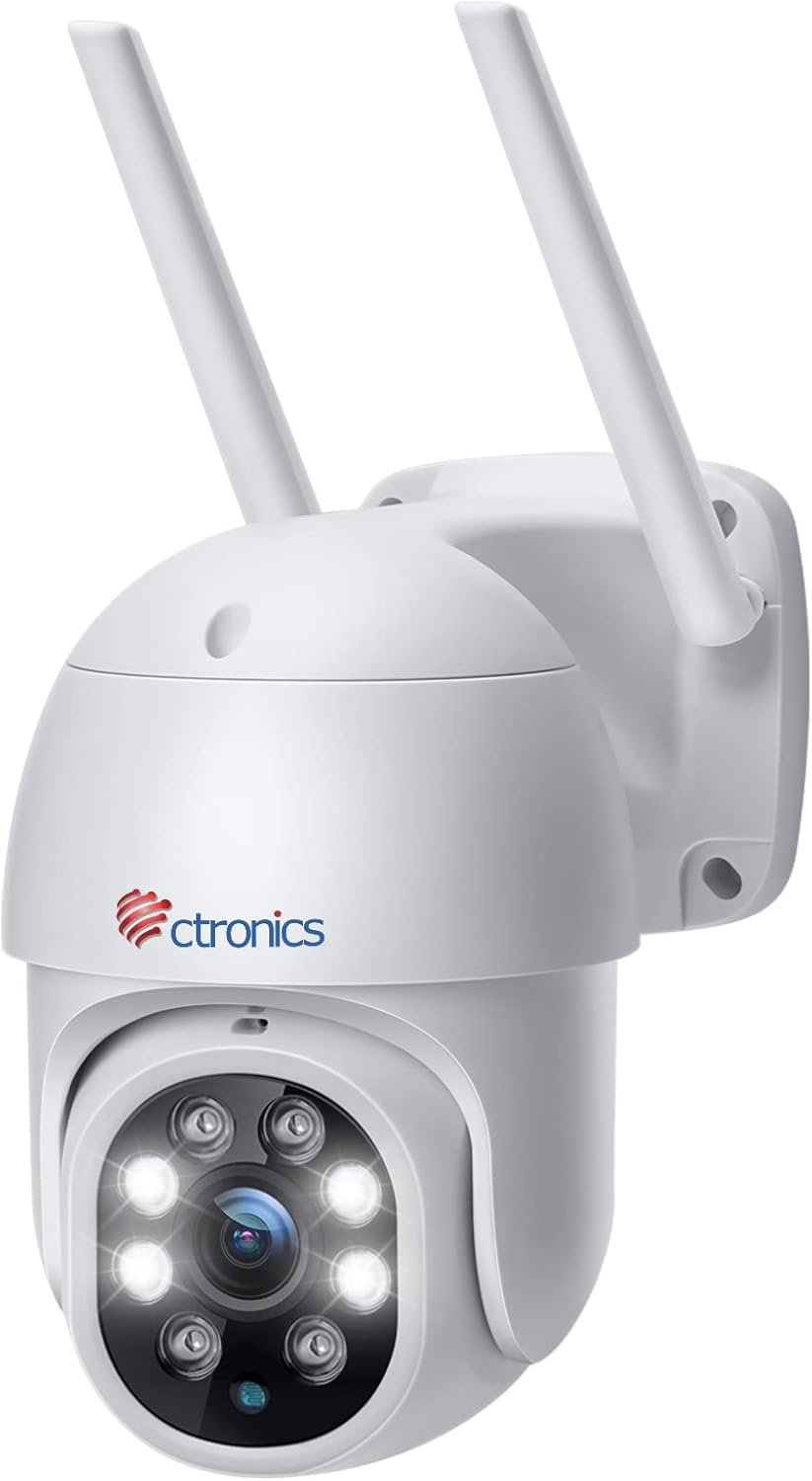 Monitorovacia kamera Ctronics PTZ, WiFi, vonkajšia, IP kamera, 1080p, rozpoznávanie osôb, automatické sledovanie, 355°, naklápacie, 90°, obojsmerný zvuk, vodotesná, IP66, podporuje P2P
