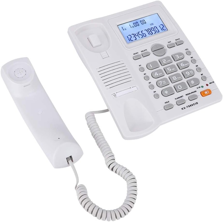 51fKdRybpZL._AC_SL1001_.jpg Bezdrôtový telefón KX-880CID s funkciou hlasitého odposluchu a identifikáciou volajúceho, pevný telefón s dvoma prípojkami pre súkromných používateľov / hotely / firmy / kancelárie (biely)