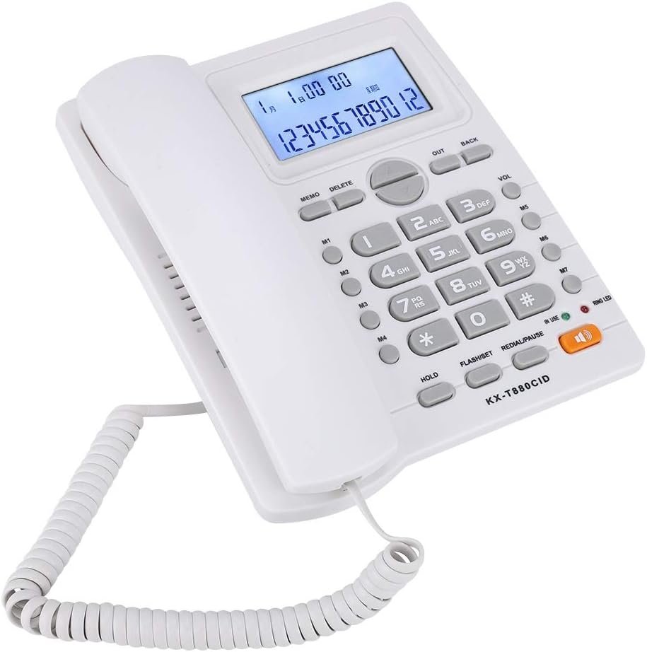Bezdrôtový telefón KX-880CID s funkciou hlasitého odposluchu a identifikáciou volajúceho, pevný telefón s dvoma prípojkami pre súkromných používateľov / hotely / firmy / kancelárie (biely)