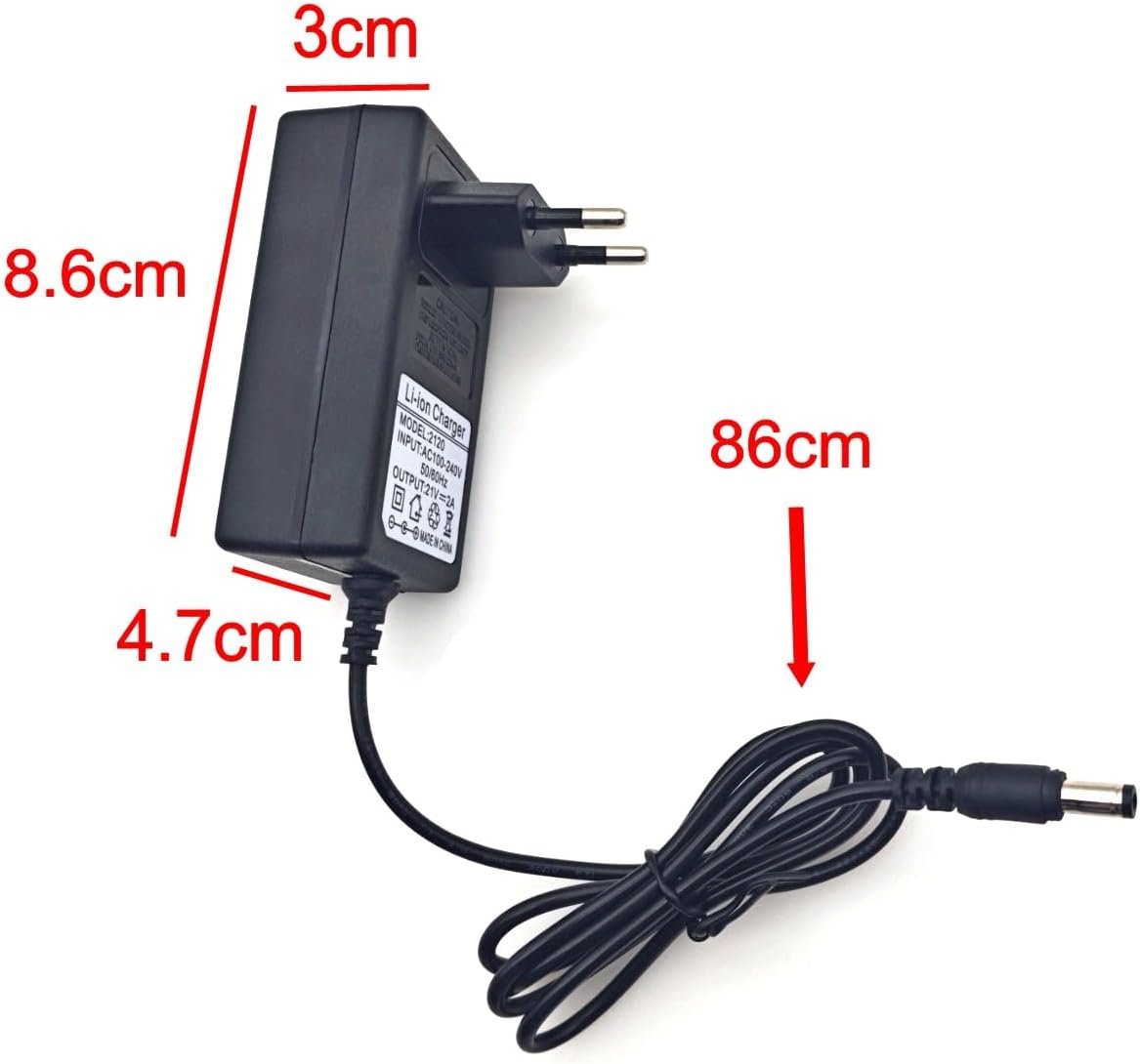 51tJgYtAxL._AC_SL1500_.jpg Náhradný napájací adaptér JZK 21 V, 2 A, 42 W, napájací adaptér AC/DC s nabíjacím káblom a kontrolkou 