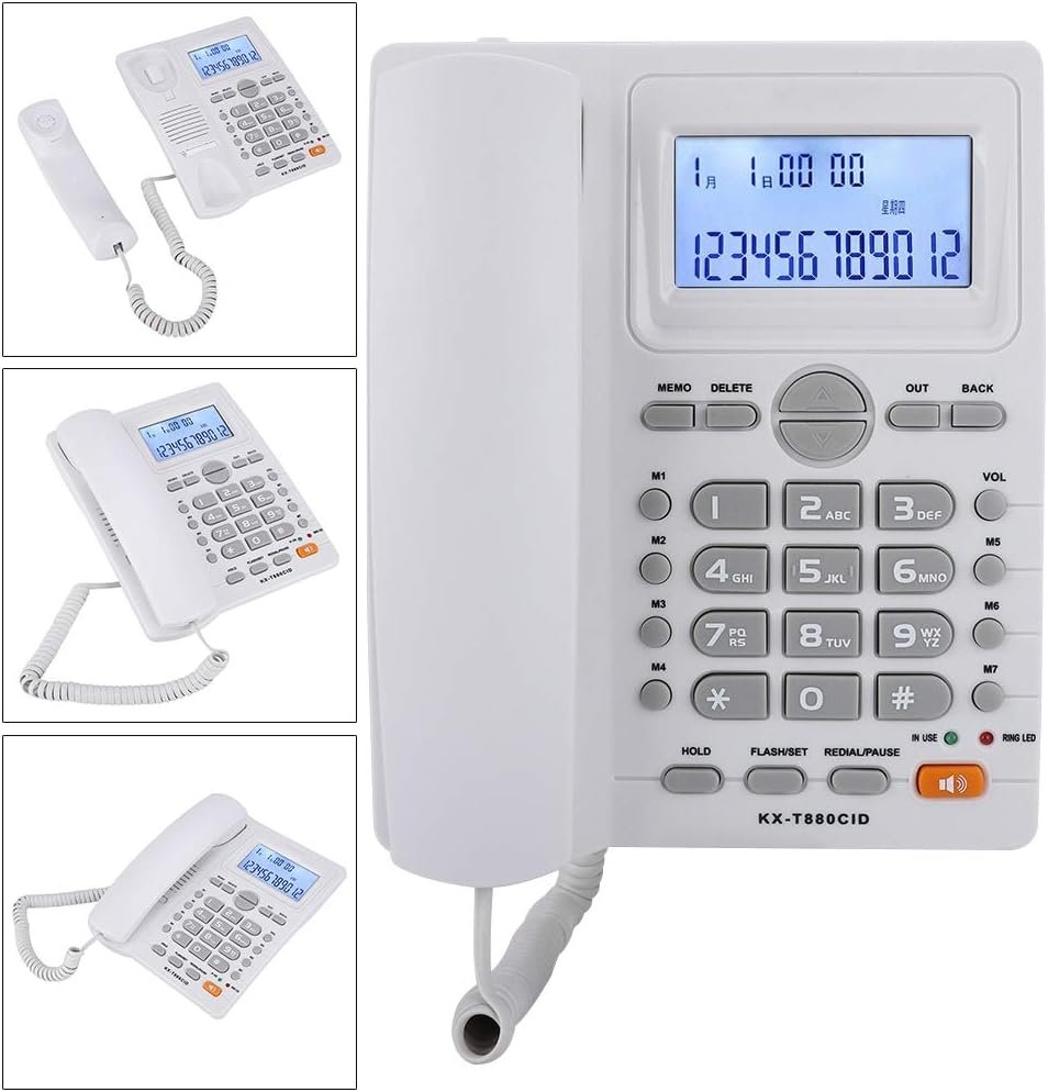 614N7KahAmL._AC_SL1001_.jpg Bezdrôtový telefón KX-880CID s funkciou hlasitého odposluchu a identifikáciou volajúceho, pevný telefón s dvoma prípojkami pre súkromných používateľov / hotely / firmy / kancelárie (biely)