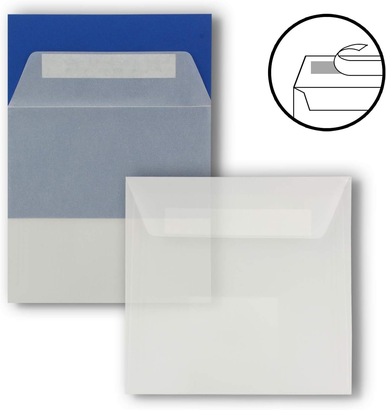61BC1ecAvL._AC_SL1500_.jpg 100 ks štvorcových obálok bez okienka v priehľadnej bielej farbe – 15,5 x 15,5 cm – na zalepenie – na svadobné oznámenia, pozvánky a iné – séria FarbenFroh