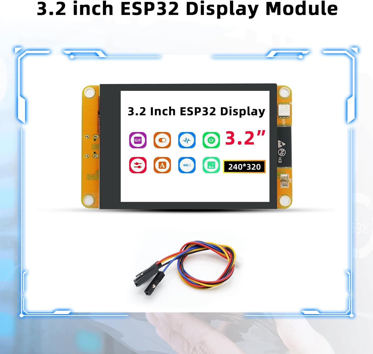 61DWHQuLRhL._AC_SL1500_.jpg Displej ESP, modul ESP s WiFi a Bluetooth, 3,2 palca, rozlíšenie 240 × 320, modul ESP Display TFT ESP-2432S032C-I, kapacitný dotykový displej s rozhraním USB-C pre Arduino IDE