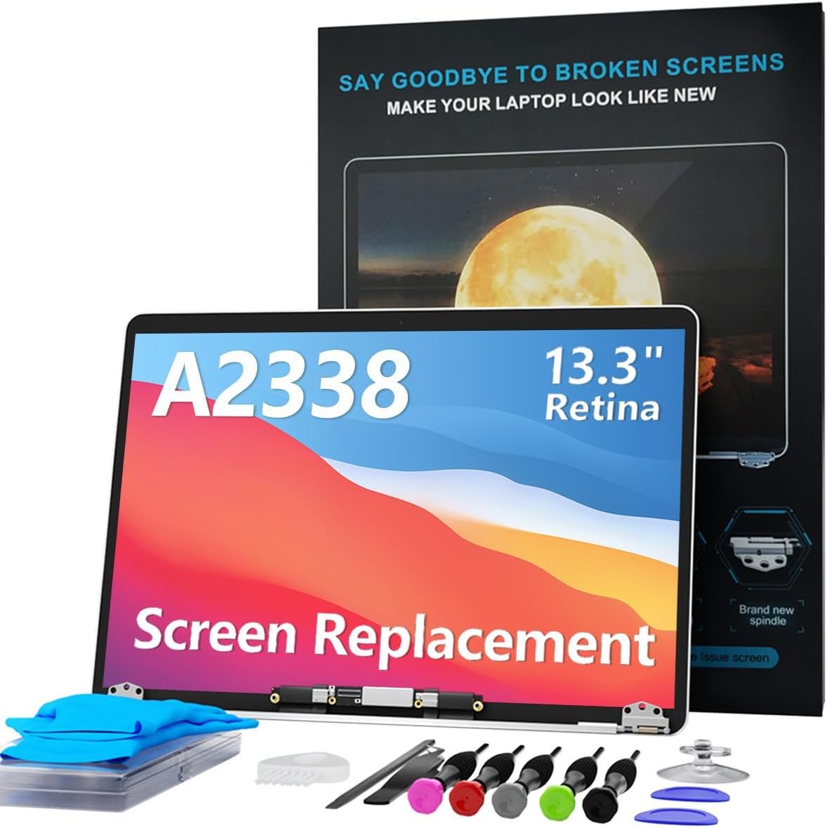 61GIYqY6ZPL._AC_SL1500_.jpg LHM A2338 náhradný displej pre MacBook Pro 13,3 palca M1 M2 Retina EMC 3578 EMC 8162 MYD83 MYD92 MYDA2 MYDC2 MNEQ3 MNEP3 MNEJ3 2560 x 1600 Full LCD displej v zostave s montážnou sadou (Space Grey)