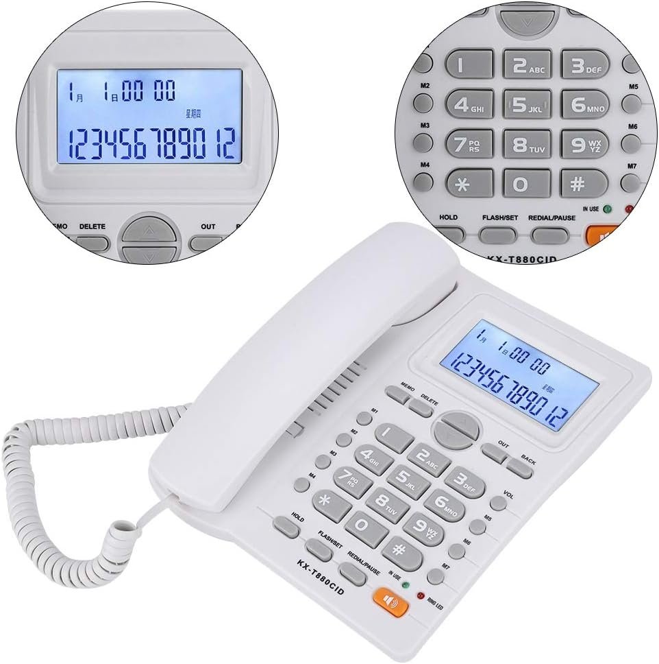 61OIsiMV1cL._AC_SL1001_.jpg Bezdrôtový telefón KX-880CID s funkciou hlasitého odposluchu a identifikáciou volajúceho, pevný telefón s dvoma prípojkami pre súkromných používateľov / hotely / firmy / kancelárie (biely)