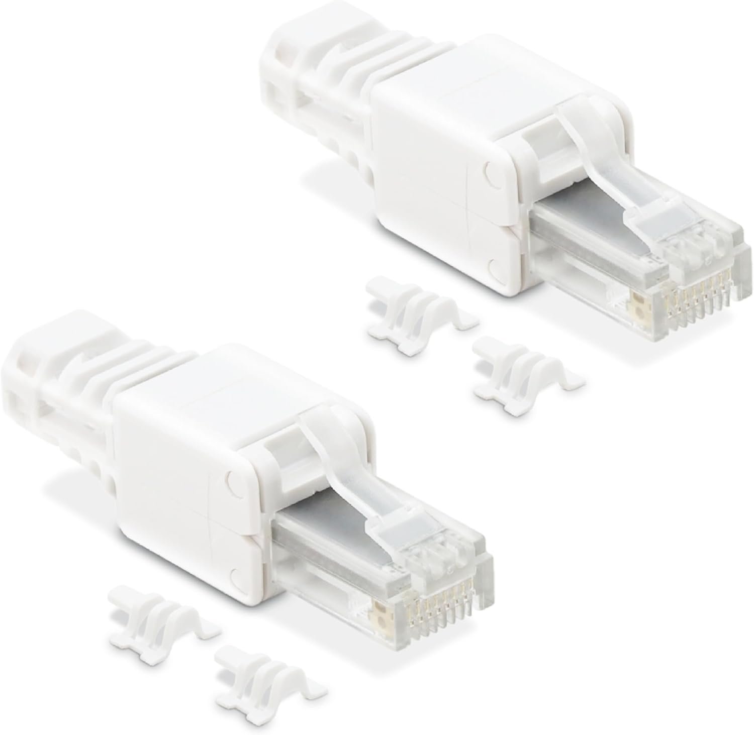 Metronic 395202 – 2 ks sieťových konektorov RJ45 pre káble CAT5e, CAT6a, CAT7 UTP LAN, routery; prenosné, montáž bez náradia; kompatibilné s AWG 23 až 26