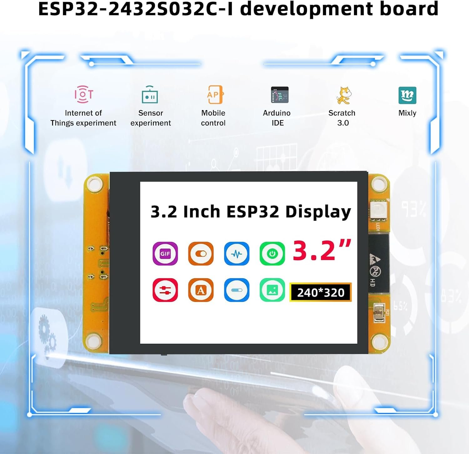 71-lf-1rrL._AC_SL1500_.jpg Displej ESP, modul ESP s WiFi a Bluetooth, 3,2 palca, rozlíšenie 240 × 320, modul ESP Display TFT ESP-2432S032C-I, kapacitný dotykový displej s rozhraním USB-C pre Arduino IDE