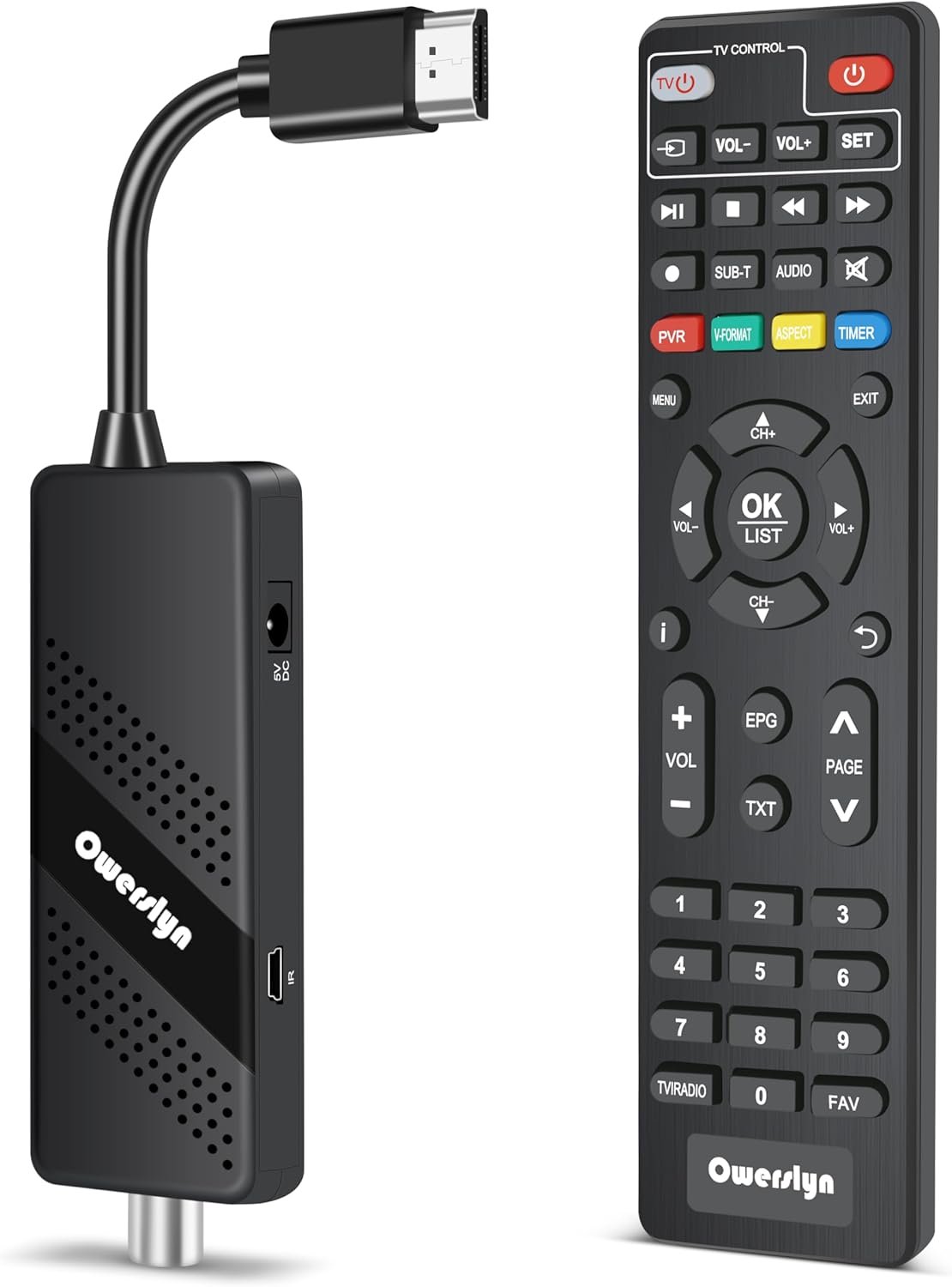 Digitálny pozemný dekodér 2024 DVB-T2 HD 1080p H.265 HEVC Main 10 bitov, TV Stick s podporou HDMI CEC, výstupom HDMI/AV a multimediálnymi funkciami USB, funkciou PVR, infračerveným diaľkovým ovládačom 2 v 1 (M3 Stick)
