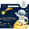 12× pozvánka + vhodné obálky pre chlapcov a dievčatá na detské narodeniny – galaktické pohľadnice s motívom astronauta