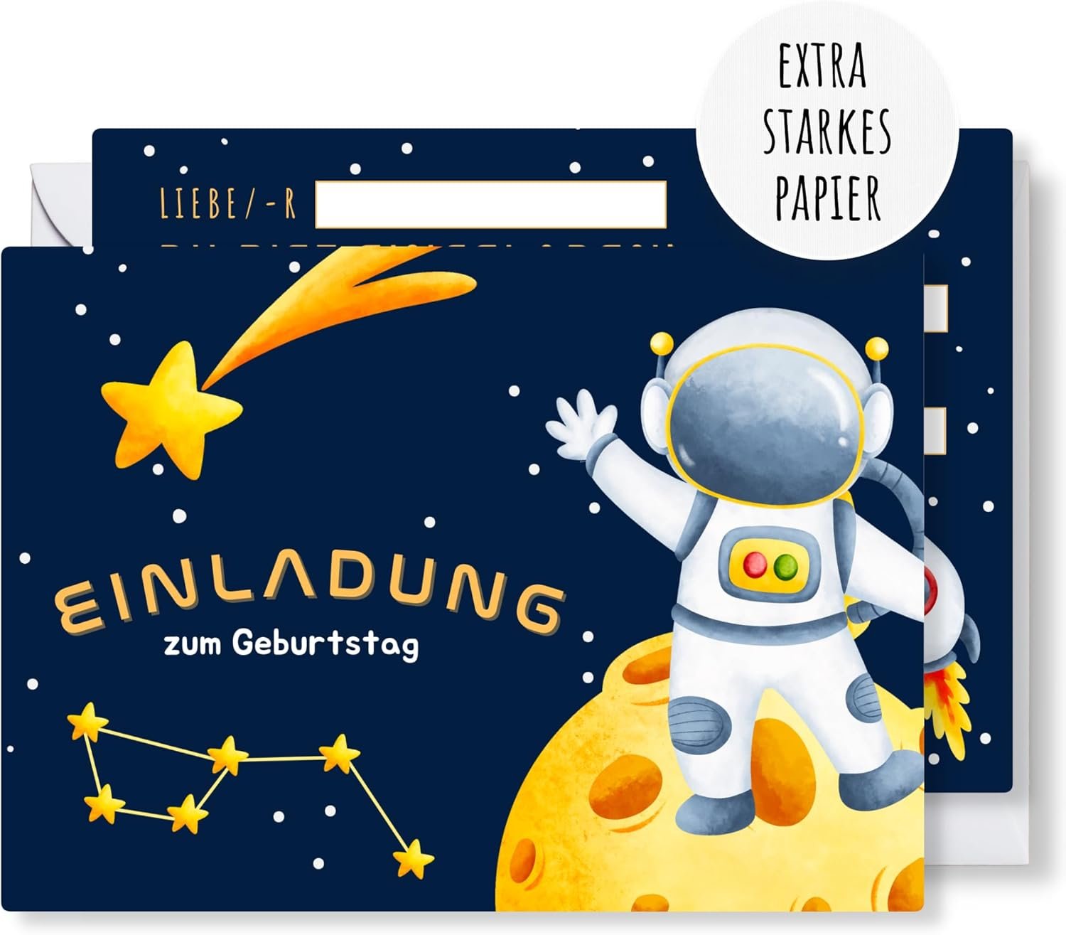 12× pozvánka + vhodné obálky pre chlapcov a dievčatá na detské narodeniny – galaktické pohľadnice s motívom astronauta
