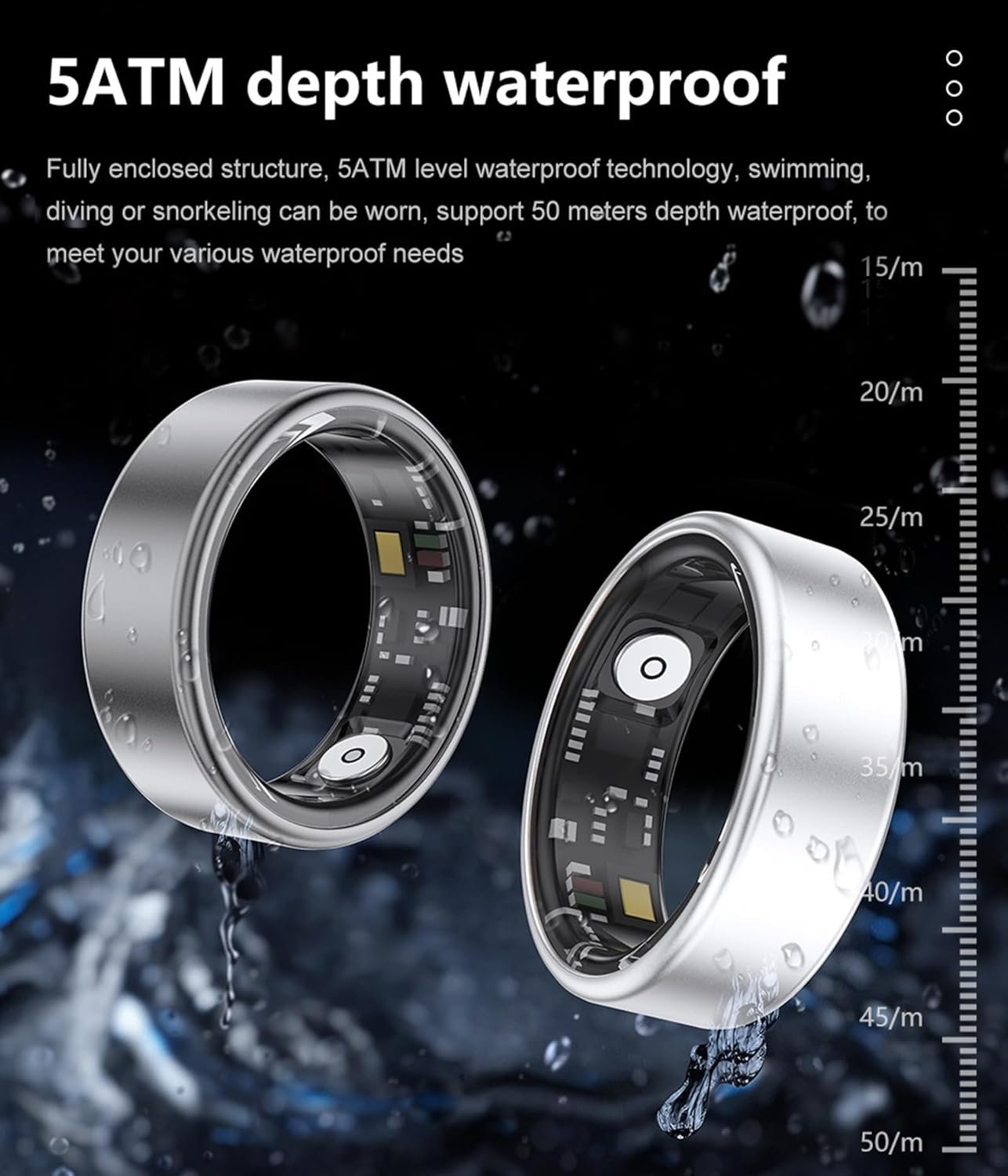 71LFy1X791L._AC_SL1500_.jpg Inteligentný prsteň Fitness Ring Tracker Inteligentné prstene pre mužov a ženy Krokomer Sledovač aktivity Vodotesný do 5 ATM Sledovač spánku Inteligentný prsteň na meranie srdcovej frekvencie Meranie srdcovej frekvencie Fitness tracker Smart