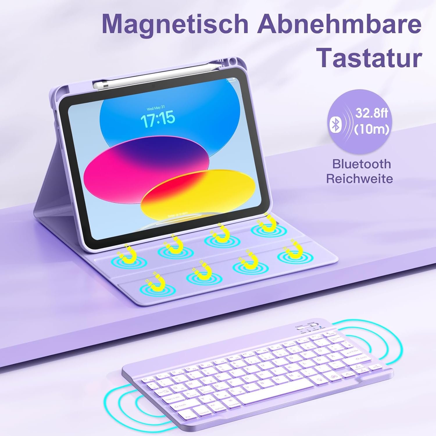 71Loyrozn3L._AC_SL1500_.jpg Vobafe Puzdro s klávesnicou pre iPad A16 11./10. generácie (2025/2022, 11/10,9 palca) – 7 farieb, podsvietená magnetická odnímateľná klávesnica, ochranné puzdro s držiakom na pero pre iPad 11./10. generácie