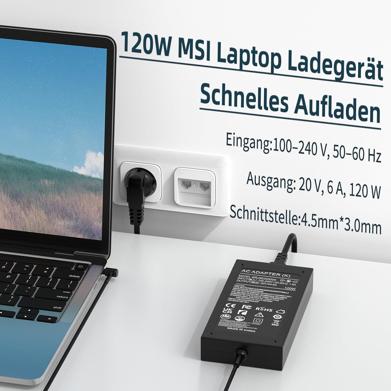 71Lvwg2Jl6L._AC_SL1500_.jpg shefor Sieťový adaptér 120 W, nabíjací kábel pre notebooky, kompatibilný s MSI GV15, GF63, 10, 11, 12Th, Intel Core, notebooky MS-16R5, MS-16R6, MS-16R7, MS-16R8, Cyborg 15, A13V, Summit E16, Flip A13V, nabíjačka