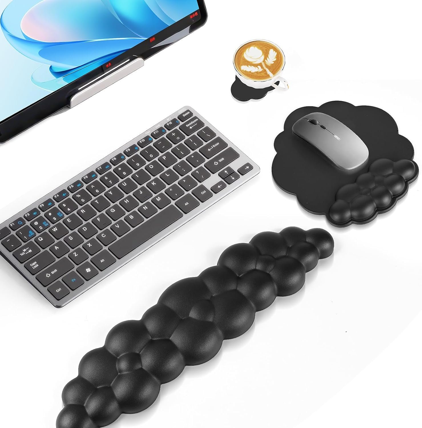 Podložka pod zápästie, Gerbala – ergonomická mäkká podložka pod ruky, klávesnica, myš, sada opierok na dlane, mäkká pamäťová pena, podložka pod ruky, klávesnica s protisklzovou podložkou (čierna)