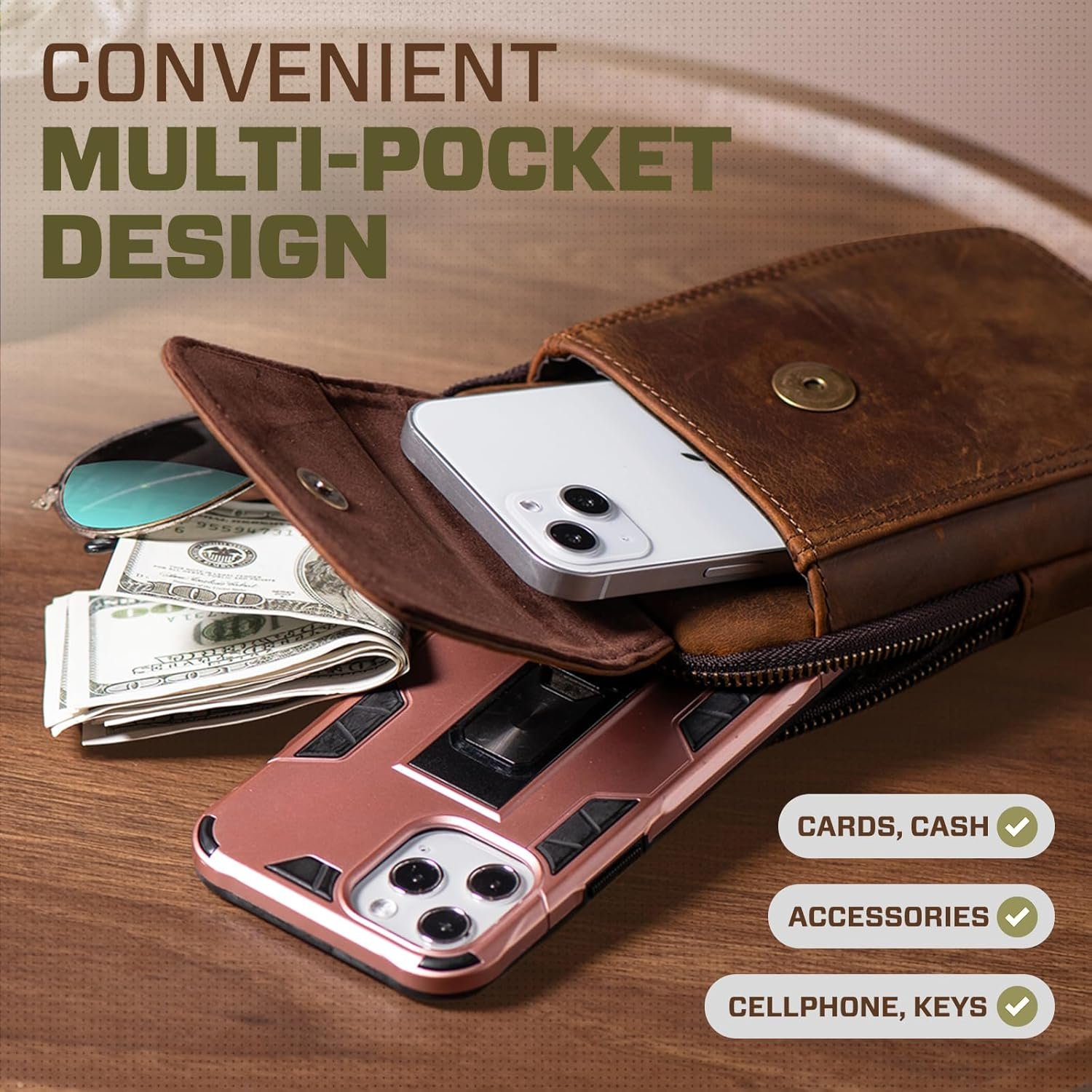 71ULQ554cvL._AC_SL1500_.jpg Hengwin Taška z pravej kože na opasok, taška cez rameno, držiak na mobil Holster pre iPhone 16 Pro Max, 16 Plus, iPhone 15, 14, 12 Pro Max; puzdro na opasok pre Galaxy S25, S24, S23, S22, S21 Ultra, S25+, S24+ (kávová farba)