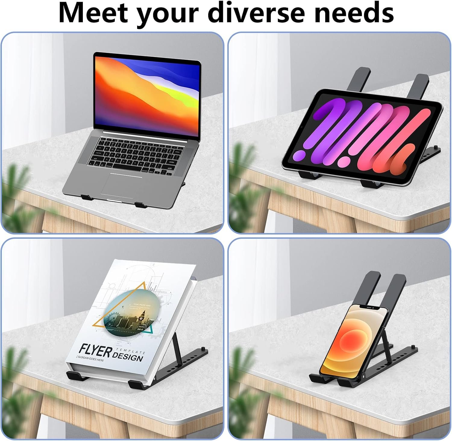 Stojan na notebook, skladací stojan na notebook, výškovo nastaviteľný stojan na notebook z ABS a silikónu s ventiláciou, chladiaci držiak na notebook pre MacBook Pro/Air, HP, Sony, Dell a všetky notebooky