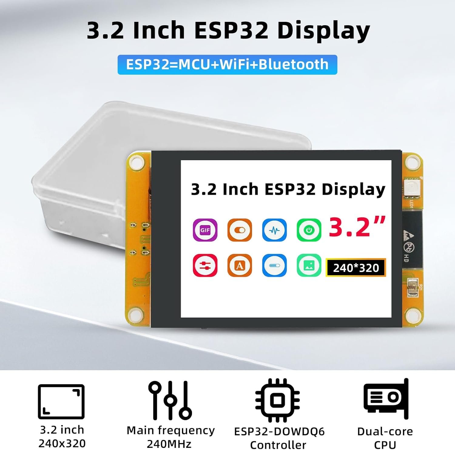 71fLpuM-26L._AC_SL1500_.jpg Displej ESP, modul ESP s WiFi a Bluetooth, 3,2 palca, rozlíšenie 240 × 320, modul ESP Display TFT ESP-2432S032C-I, kapacitný dotykový displej s rozhraním USB-C pre Arduino IDE