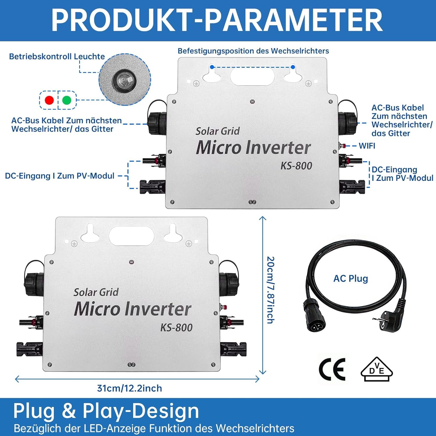 71g2LicIwbL._AC_SL1500_.jpg Menič 800 W – menič IP65 vodotesný – solárny menič s aplikáciou WLAN pre 2 solárne moduly pre balkónovú elektráreň, menič pre balkónovú elektráreň 190–270 V AC, strieborný