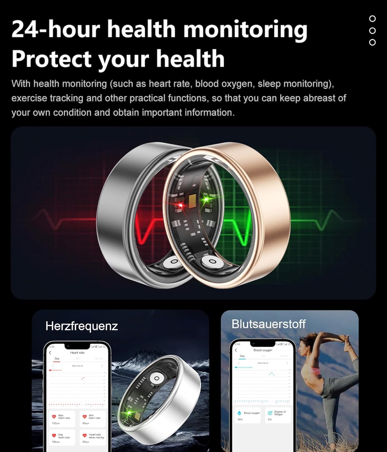 71ozn8zBNZL._AC_SL1500_.jpg Inteligentný prsteň Fitness Ring Tracker Inteligentné prstene pre mužov a ženy Krokomer Sledovač aktivity Vodotesný do 5 ATM Sledovač spánku Inteligentný prsteň na meranie srdcovej frekvencie Meranie srdcovej frekvencie Fitness tracker Smart
