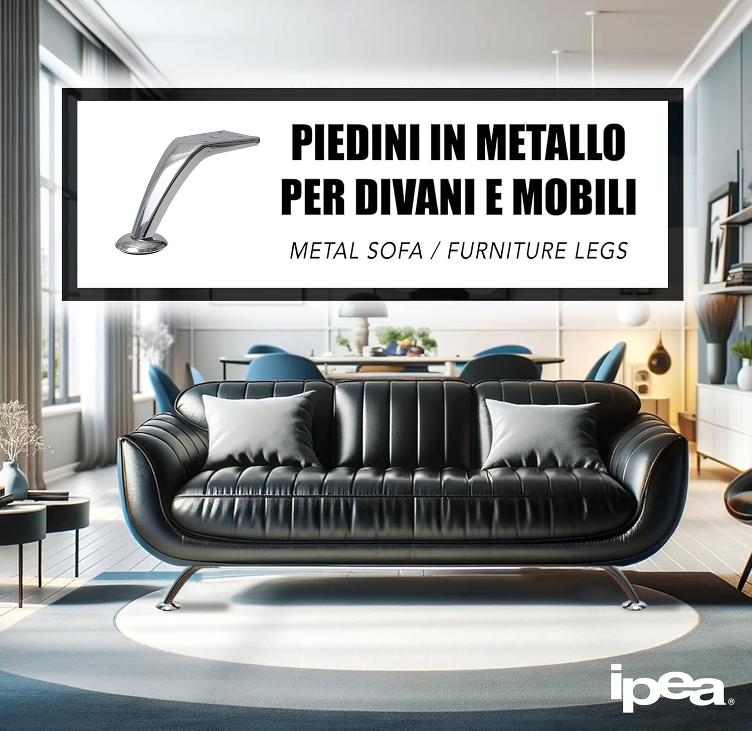 812Zd9OpL._AC_SL1500_.jpg IPEA Nohy na nábytok a pohovky, model Kobalt – sada 4 kovových nôh – nohy v elegantnom dizajne na kreslá, skrine, postele – farba: chróm – výška nôh 130 mm