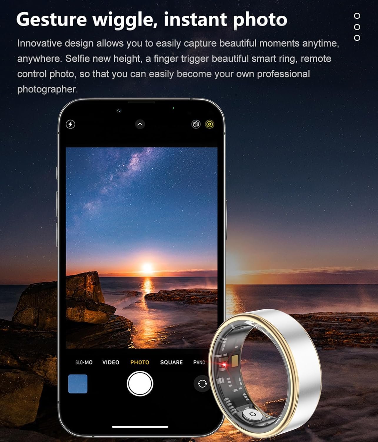 81YBHY3A98L._AC_SL1500_.jpg Inteligentný prsteň Fitness Ring Tracker Inteligentné prstene pre mužov a ženy Krokomer Sledovač aktivity Vodotesný do 5 ATM Sledovač spánku Inteligentný prsteň na meranie srdcovej frekvencie Meranie srdcovej frekvencie Fitness tracker Smart