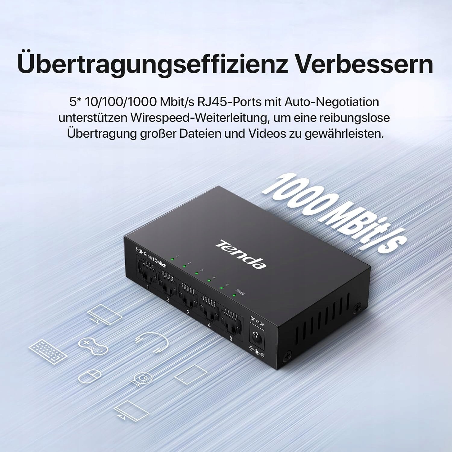 Tenda TEG205E 5-portový Gigabitový riadený switch