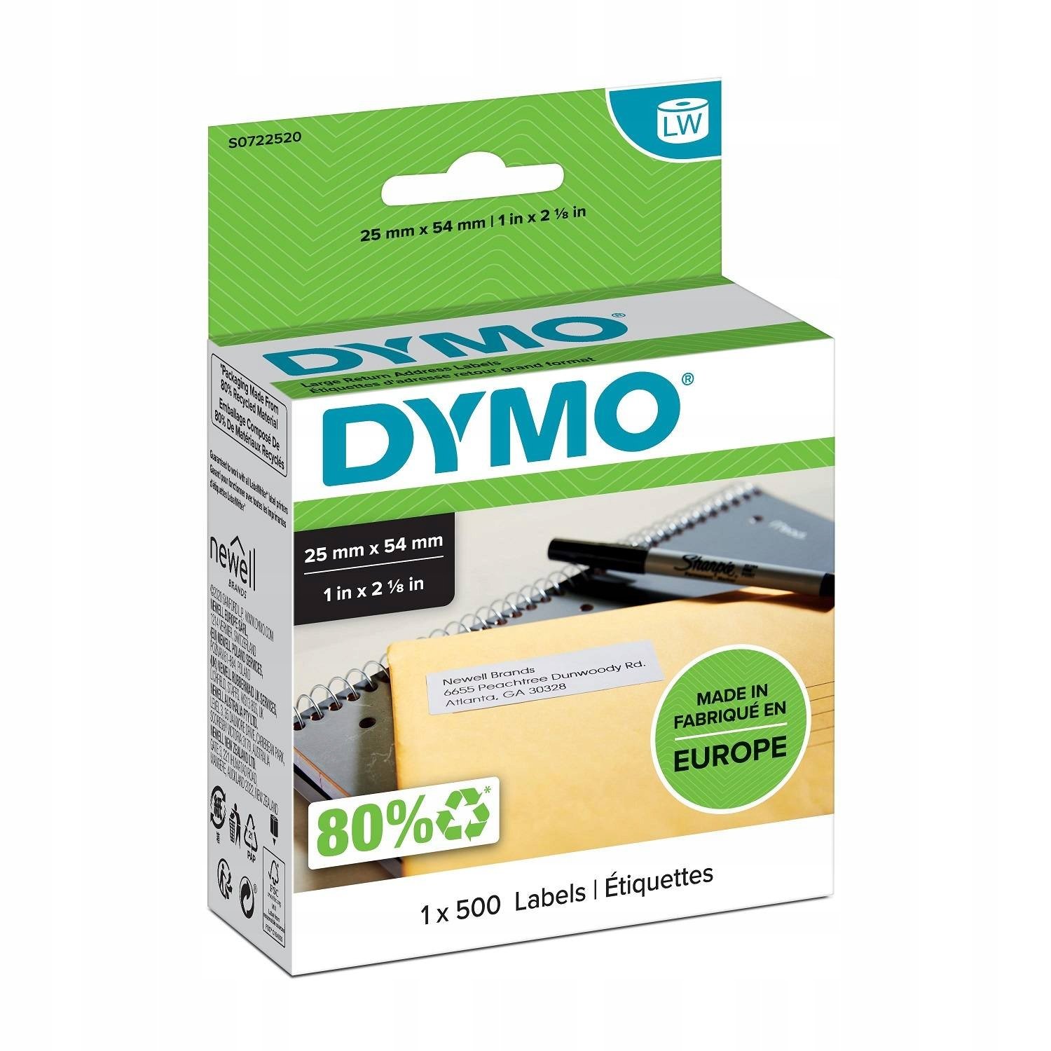 Štítky Dymo 2177564 54x25 mm, 500 ks, 6 roliek