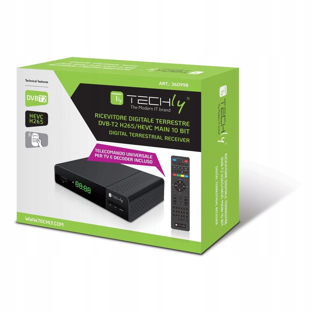 Dekodér DVB-T/T2 H.265 HEVC 10bit s displejom + 2v1 diaľkové ovládanie