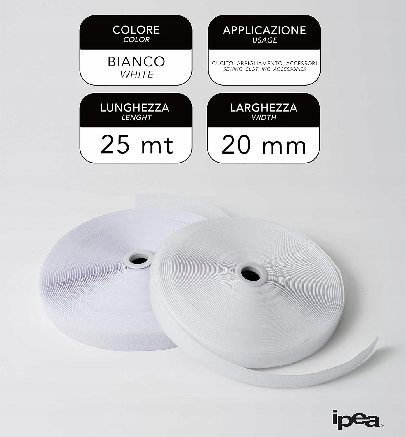 Suchý zips páska 25 m x 20 cm biela